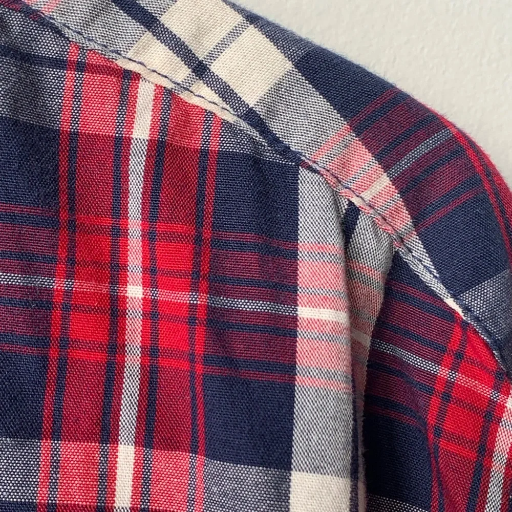 JCREW Red Blue White Plaid Long Sleeve Button-down Cotton Shirt Size: XL Slim